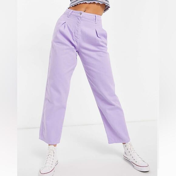 Bolongaro Trevor Pleated Barrel Leg Workwear Denim Lavender Purple Pants - Picture 1 of 13